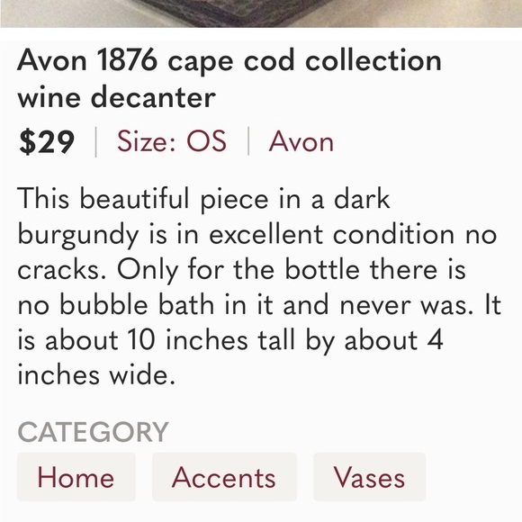 DARK RED VASE AVON CUT GLASS CAPE COD 1876 WINE DECANTER WINE COLOR PERFECT COND - Picture 5 of 8